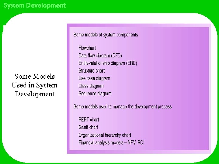 System Development Some Models Used in System Development 