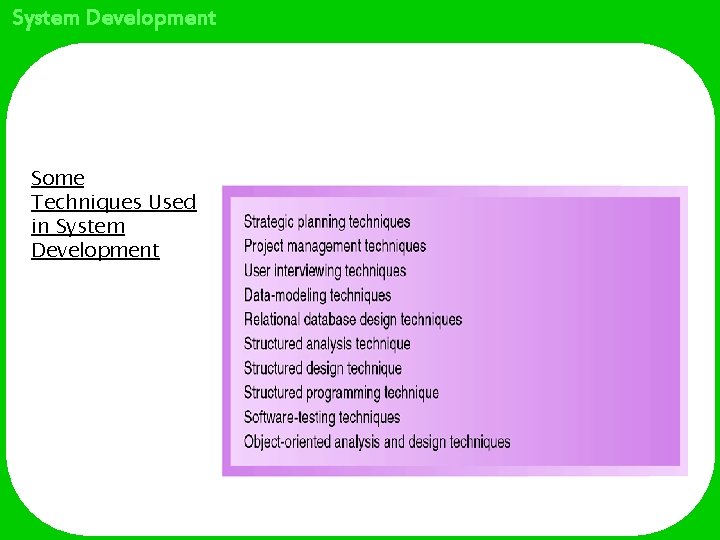 System Development Some Techniques Used in System Development 