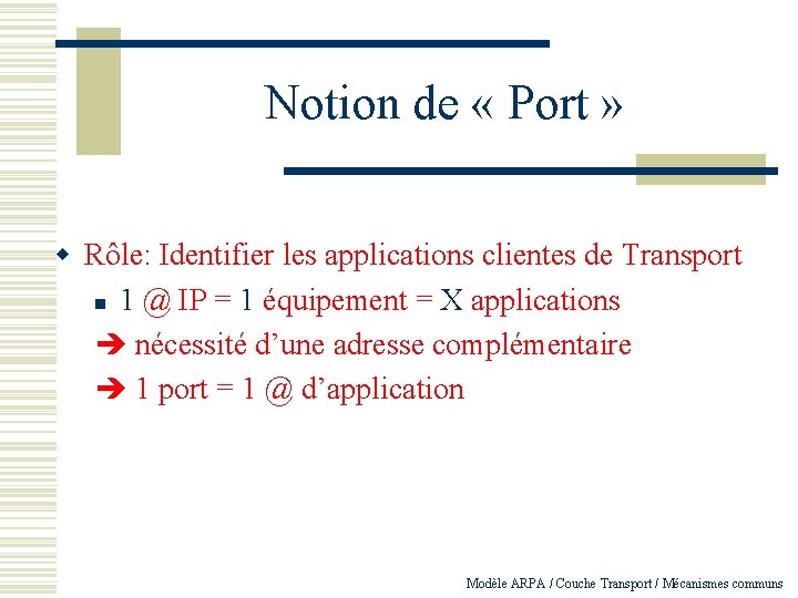 Notion de « Port » w Rôle: Identifier les applications clientes de Transport n
