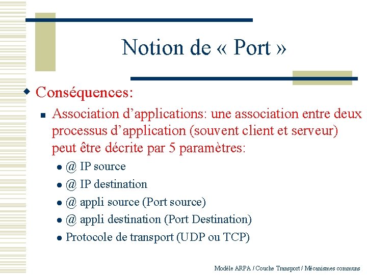Notion de « Port » w Conséquences: n Association d’applications: une association entre deux