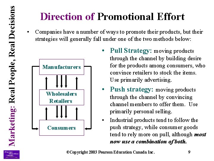 Marketing: Real People, Real Decisions Direction of Promotional Effort • Companies have a number