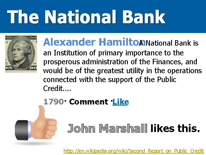 The National Bank Alexander Hamilton A National Bank is an Institution of primary importance