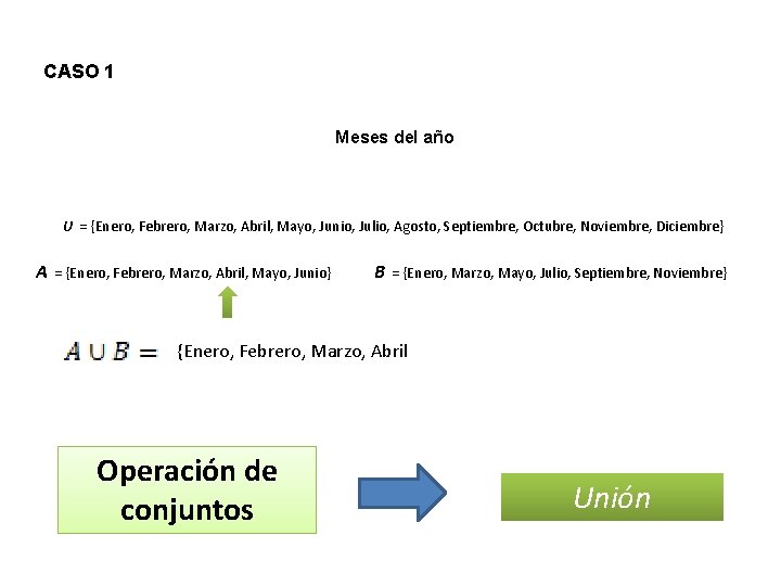 CASO 1 Meses del año U = {Enero, Febrero, Marzo, Abril, Mayo, Junio, Julio,