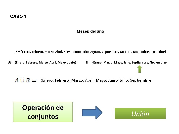 CASO 1 Meses del año U = {Enero, Febrero, Marzo, Abril, Mayo, Junio, Julio,