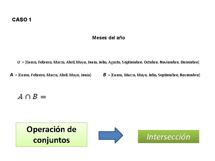 CASO 1 Meses del año U = {Enero, Febrero, Marzo, Abril, Mayo, Junio, Julio,