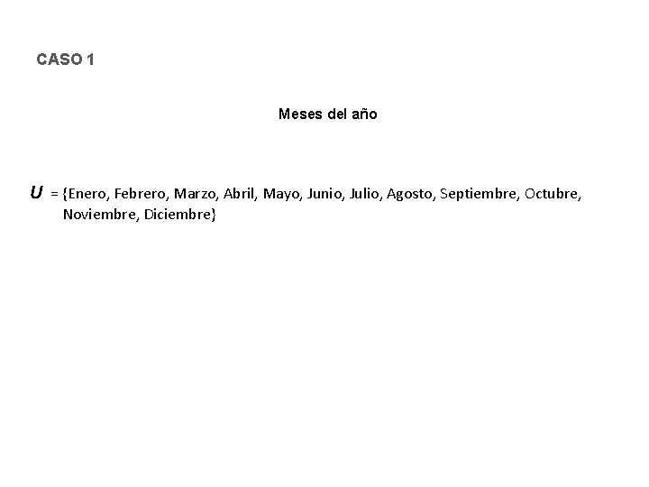 CASO 1 Meses del año U = {Enero, Febrero, Marzo, Abril, Mayo, Junio, Julio,