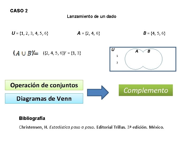 CASO 2 Lanzamiento de un dado U = {1, 2, 3, 4, 5, 6}