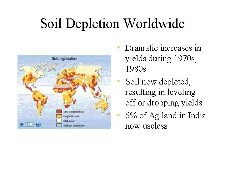 Soil Depletion Worldwide • Dramatic increases in yields during 1970 s, 1980 s •