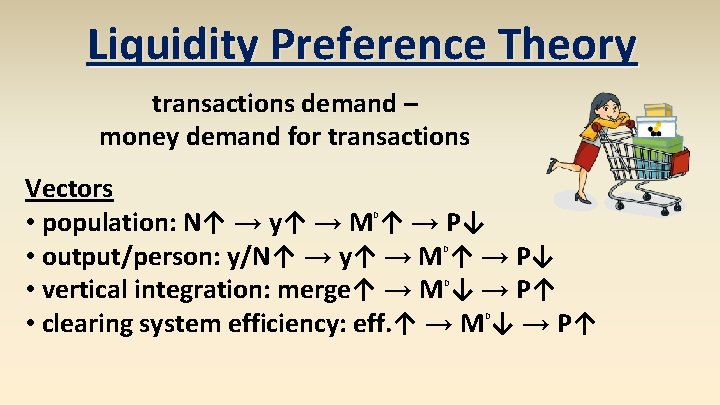 Liquidity Preference Theory transactions demand – money demand for transactions Vectors • population: N↑