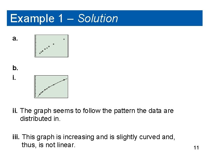 Example 1 – Solution a. b. i. ii. The graph seems to follow the