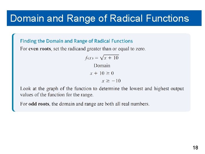 Domain and Range of Radical Functions 18 