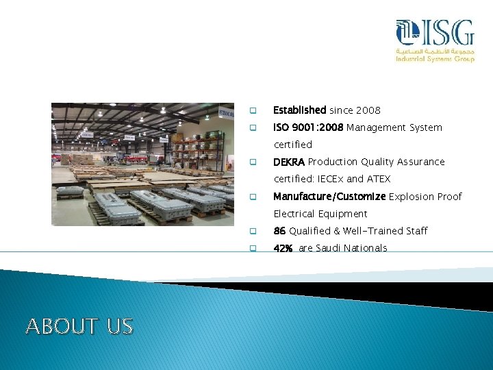 q Established since 2008 q ISO 9001: 2008 Management System certified q DEKRA Production