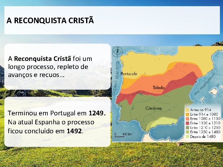 A RECONQUISTA CRISTÃ A Reconquista Cristã foi um longo processo, repleto de avanços e