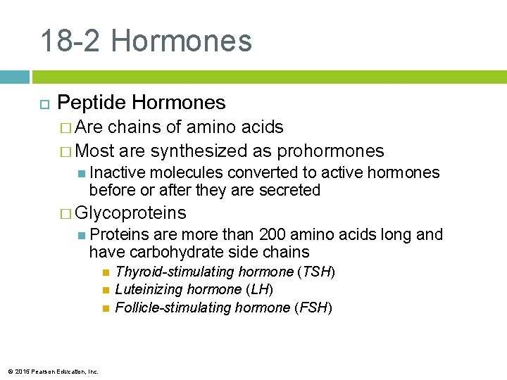 18 -2 Hormones Peptide Hormones � Are chains of amino acids � Most are