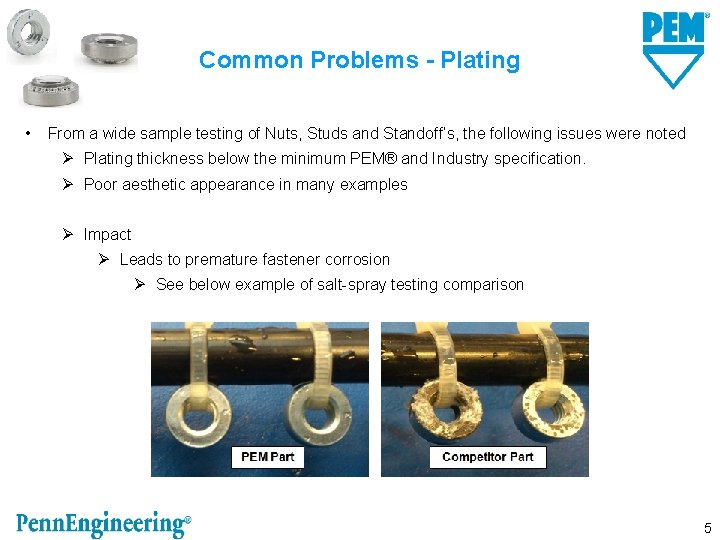 Common Problems - Plating • From a wide sample testing of Nuts, Studs and