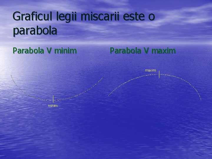 Graficul legii miscarii este o parabola Parabola V minim Parabola V maxim minim 