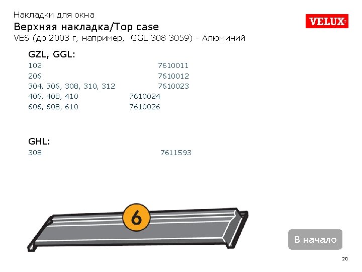 Накладки для окна Верхняя накладка/Top case VES (до 2003 г, например, GGL 308 3059)