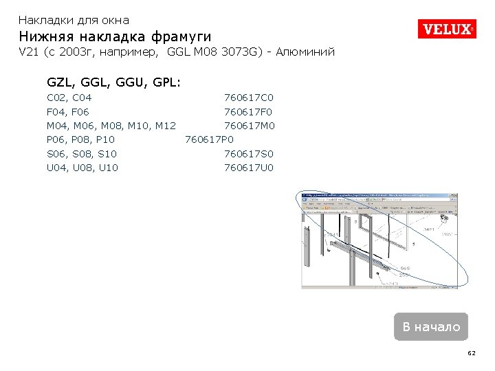 Накладки для окна Нижняя накладка фрамуги V 21 (с 2003 г, например, GGL M