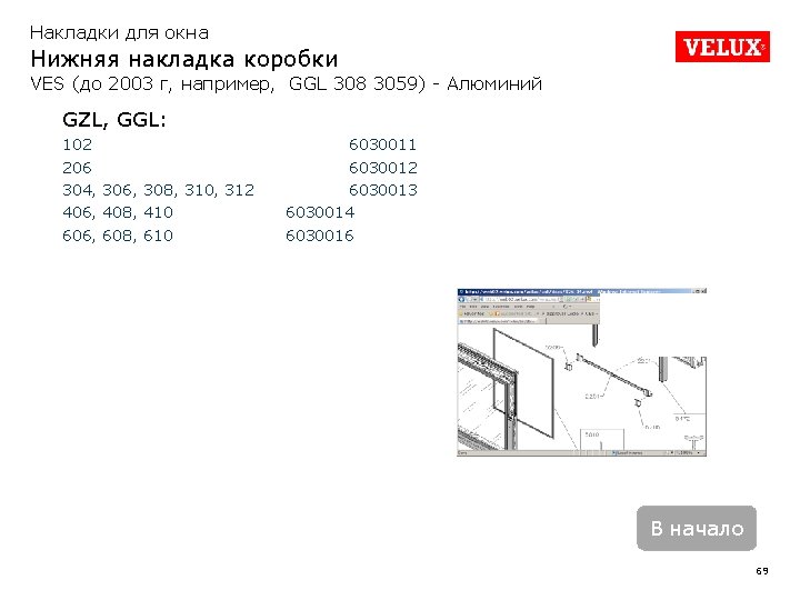 Накладки для окна Нижняя накладка коробки VES (до 2003 г, например, GGL 308 3059)