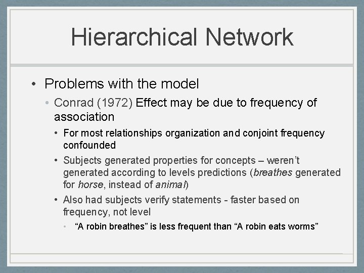 Hierarchical Network • Problems with the model • Conrad (1972) Effect may be due