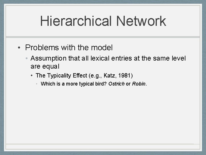 Hierarchical Network • Problems with the model • Assumption that all lexical entries at