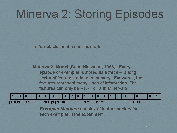 Minerva 2: Storing Episodes Let’s look closer at a specific model. Minerva 2 Model