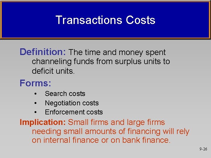 Transactions Costs Definition: The time and money spent channeling funds from surplus units to