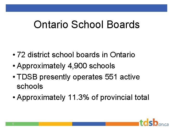 Ontario School Boards • 72 district school boards in Ontario • Approximately 4, 900