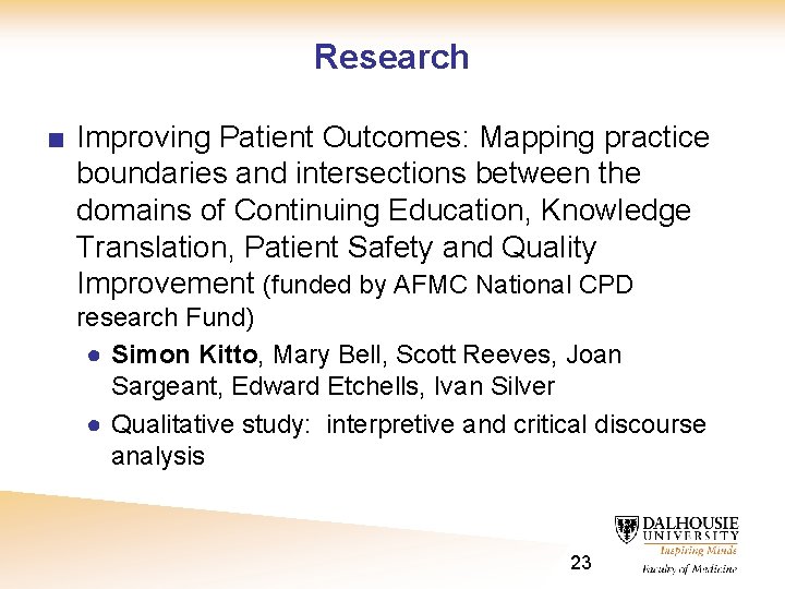 Research ■ Improving Patient Outcomes: Mapping practice boundaries and intersections between the domains of