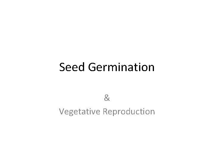 Seed Germination & Vegetative Reproduction 