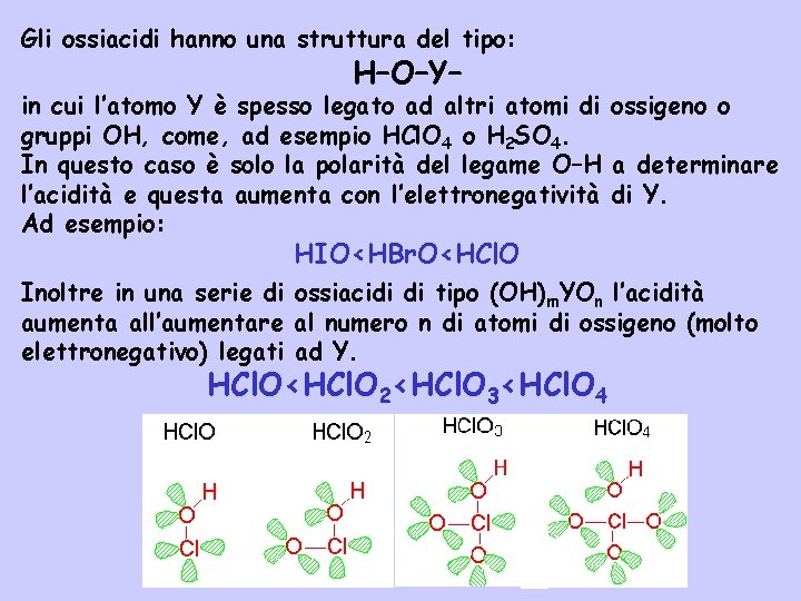 Gli ossiacidi hanno una struttura del tipo: H–O–Y– in cui l’atomo Y è spesso