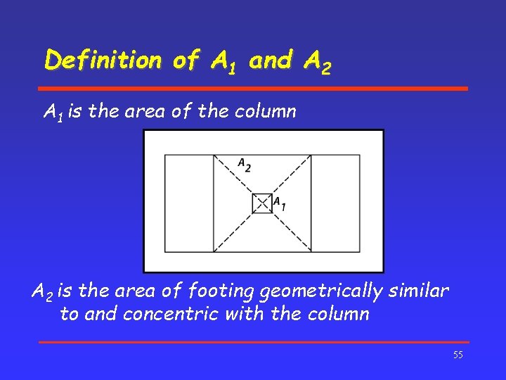 Definition of A 1 and A 2 A 1 is the area of the