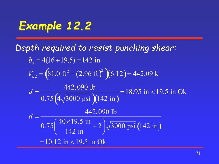 Example 12. 2 Depth required to resist punching shear: 71 