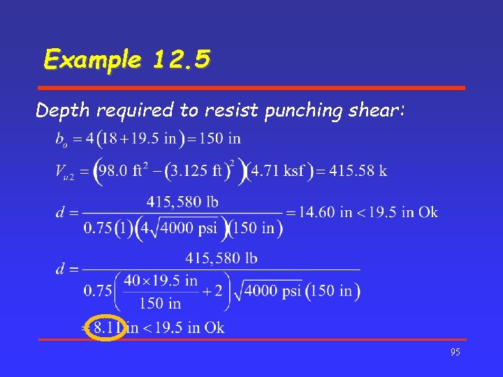 Example 12. 5 Depth required to resist punching shear: 95 
