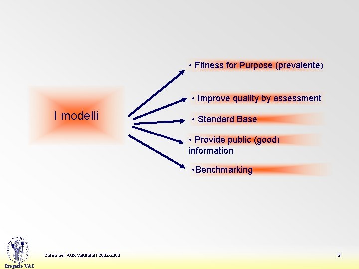  • Fitness for Purpose (prevalente) • Improve quality by assessment I modelli •