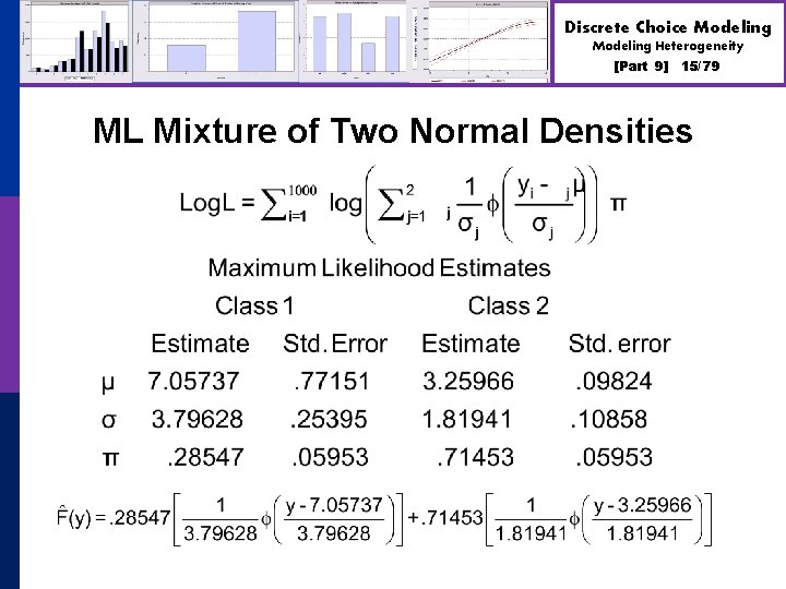 Discrete Choice Modeling Heterogeneity [Part 9] 15/79 ML Mixture of Two Normal Densities 