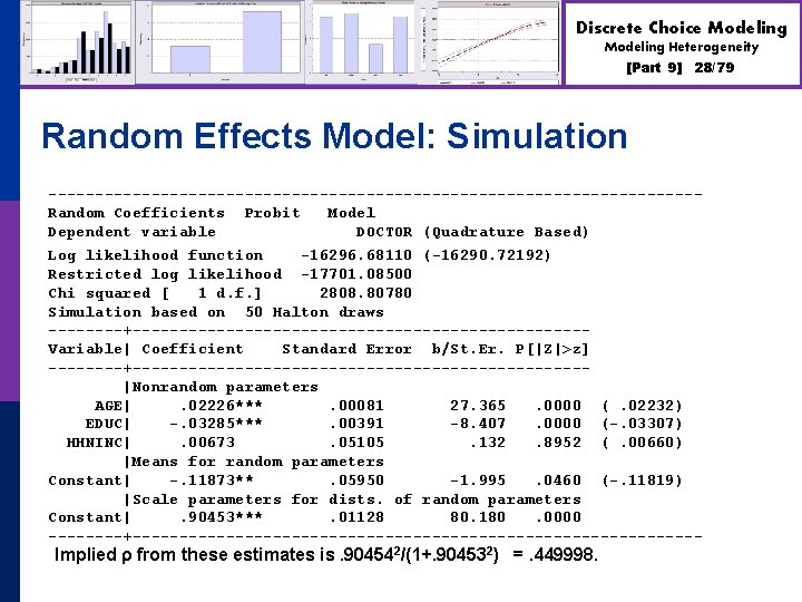 Discrete Choice Modeling Heterogeneity [Part 9] 28/79 Random Effects Model: Simulation -----------------------------------Random Coefficients Probit