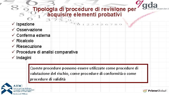 Tipologia di procedure di revisione per acquisire elementi probativi ü ü ü ü Ispezione