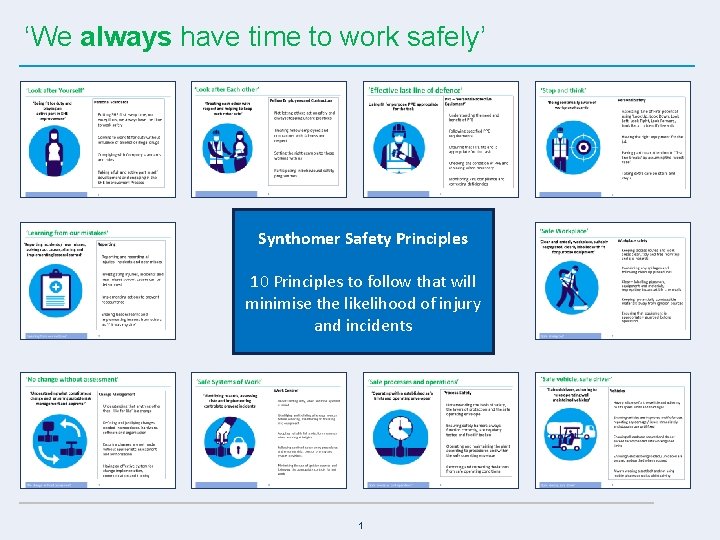 ‘We always have time to work safely’ Synthomer Safety Principles 10 Principles to follow