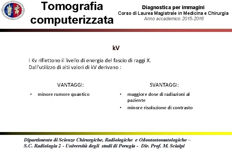 Tomografia computerizzata Diagnostica per immagini Corso di Laurea Magistrale in Medicina e Chirurgia Anno