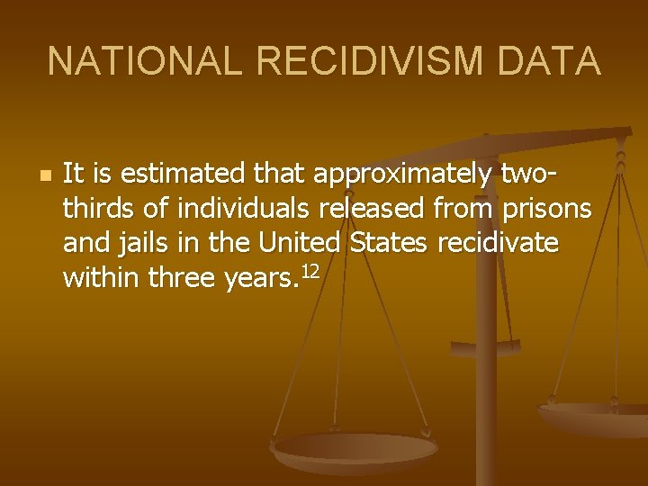 NATIONAL RECIDIVISM DATA n It is estimated that approximately twothirds of individuals released from NATIONAL RECIDIVISM DATA n It is estimated that approximately twothirds of individuals released from