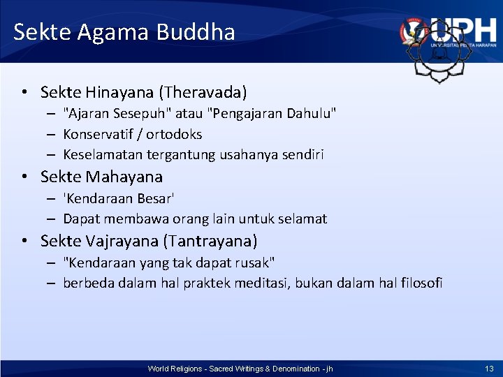 Sekte Agama Buddha • Sekte Hinayana (Theravada) – "Ajaran Sesepuh" atau "Pengajaran Dahulu" – Sekte Agama Buddha • Sekte Hinayana (Theravada) – "Ajaran Sesepuh" atau "Pengajaran Dahulu" –