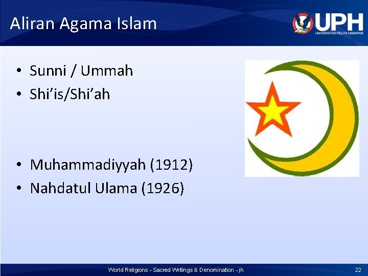Aliran Agama Islam • Sunni / Ummah • Shi’is/Shi’ah • Muhammadiyyah (1912) • Nahdatul Aliran Agama Islam • Sunni / Ummah • Shi’is/Shi’ah • Muhammadiyyah (1912) • Nahdatul