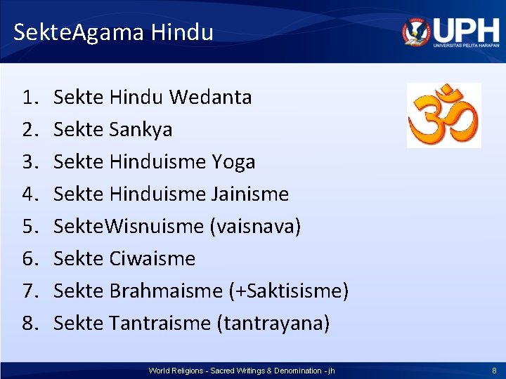 Sekte. Agama Hindu 1. 2. 3. 4. 5. 6. 7. 8. Sekte Hindu Wedanta Sekte. Agama Hindu 1. 2. 3. 4. 5. 6. 7. 8. Sekte Hindu Wedanta