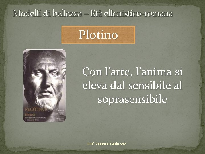 Modelli di bellezza – Età ellenistico-romana Plotino Con l’arte, l’anima si eleva dal sensibile