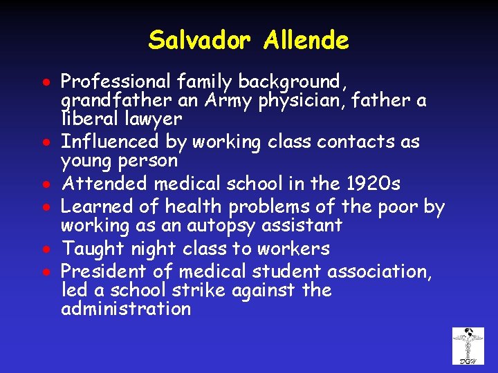 Salvador Allende · Professional family background, grandfather an Army physician, father a liberal lawyer