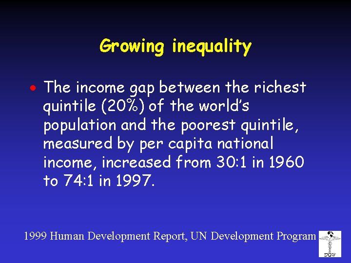 Growing inequality · The income gap between the richest quintile (20%) of the world’s