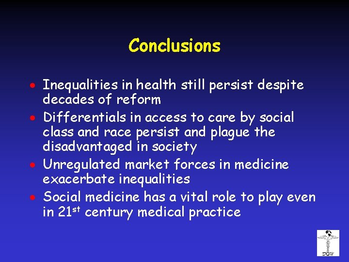 Conclusions · Inequalities in health still persist despite decades of reform · Differentials in