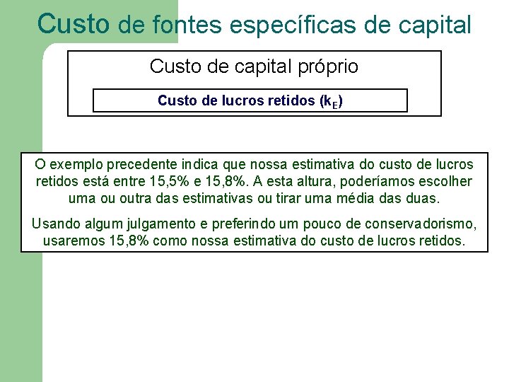 Custo de fontes específicas de capital Custo de capital próprio Custo de lucros retidos