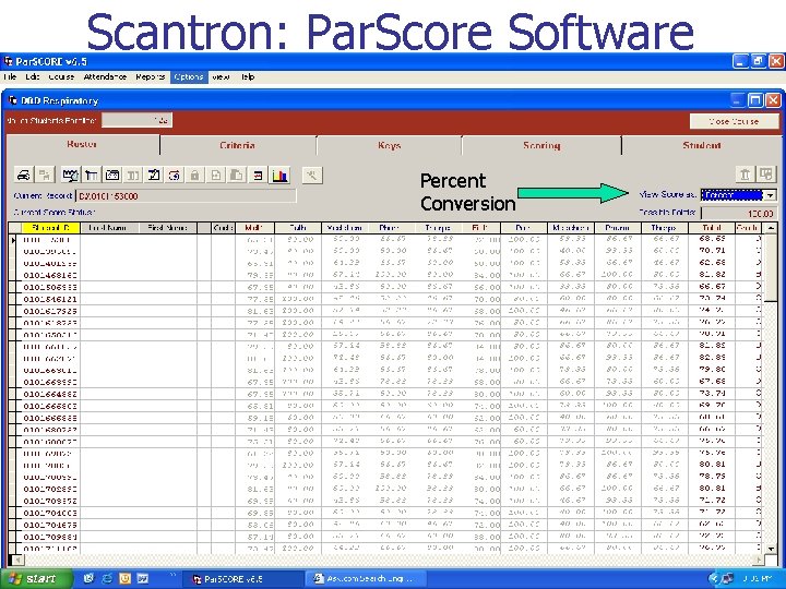 Scantron: Par. Score Software Percent Conversion 
